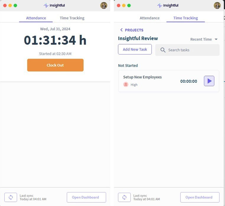 The employee interface for Insightful.io.