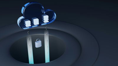 A graphics render of a cloud with a padlock underneath it.