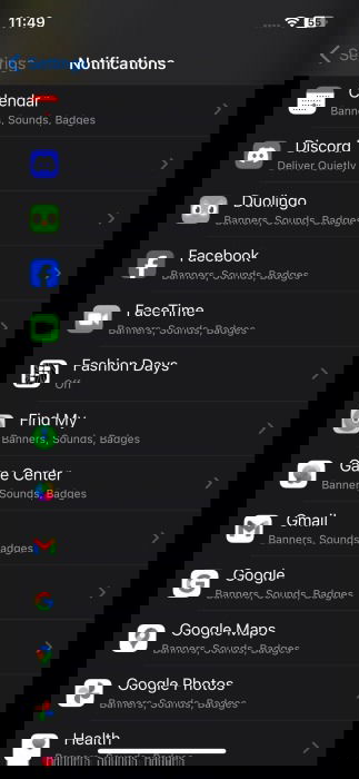 Notifications view on iPhone. 
