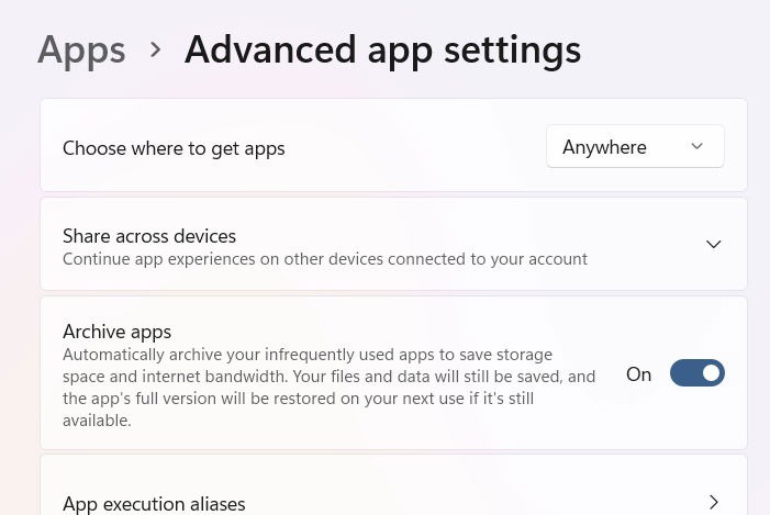 Archive Apps settings to deactivate disk usage and bandwidth for unused apps.