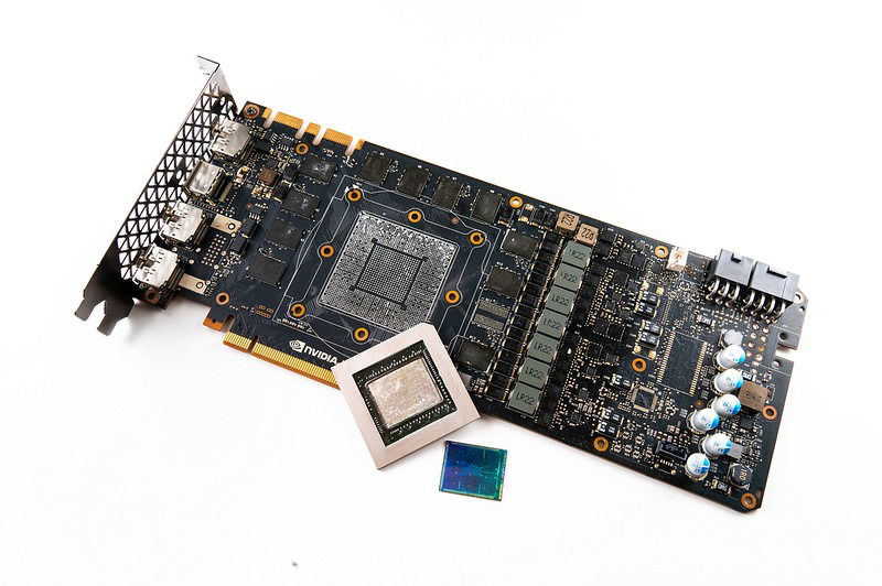 A graphics card showing the GPU and VRAM