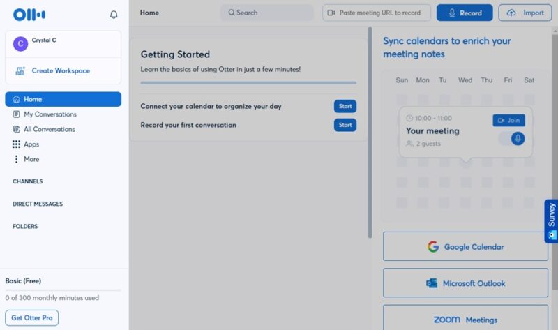 Starting a meeting with Otter.