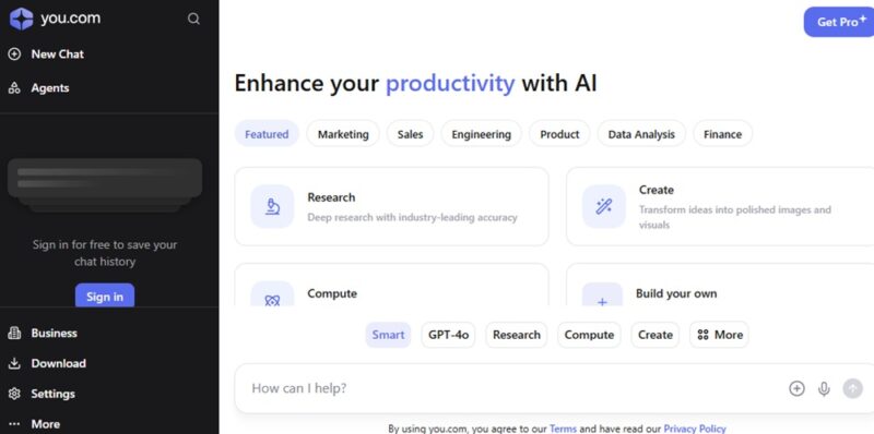 Choosing an AI agent on You.com