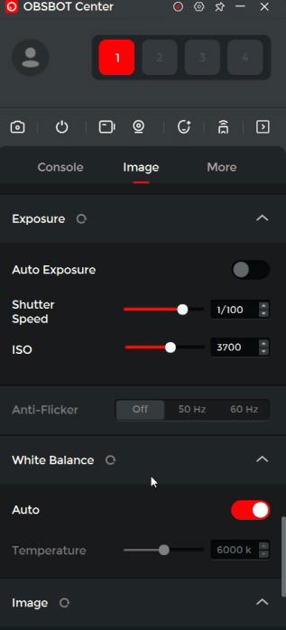 Obsbot Center app displaying image options. 