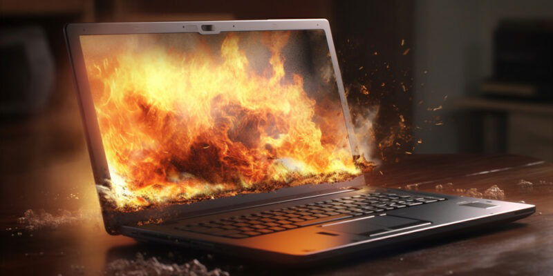 laptop on fire
