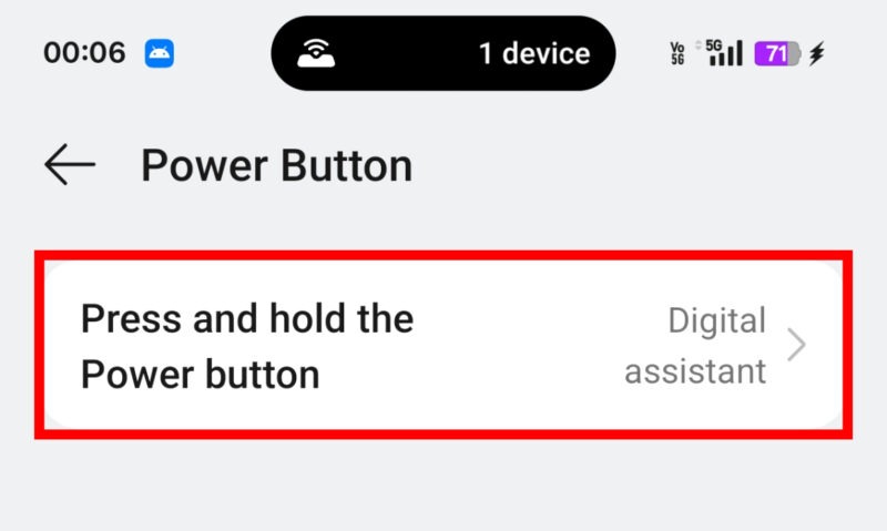 Power Button Digital Assistant Settings In Android