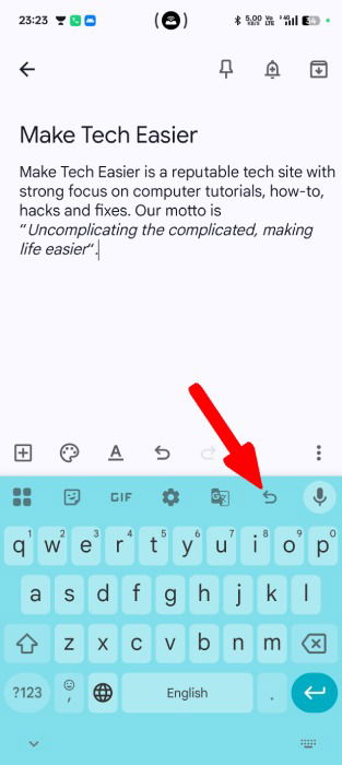 Redo Button In Gboard Toolbar