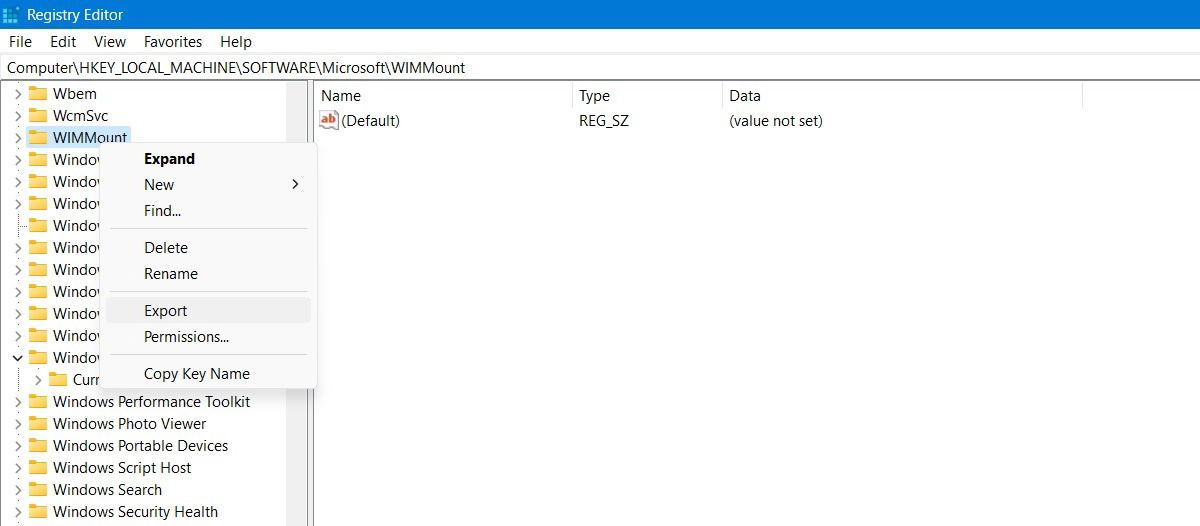 Export a registry key from a right-click.