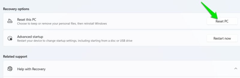 Windows 11 recovery options