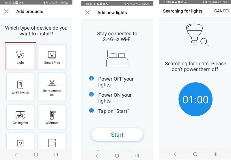 Resetting steps of a smart bulb in its manufacturer app.