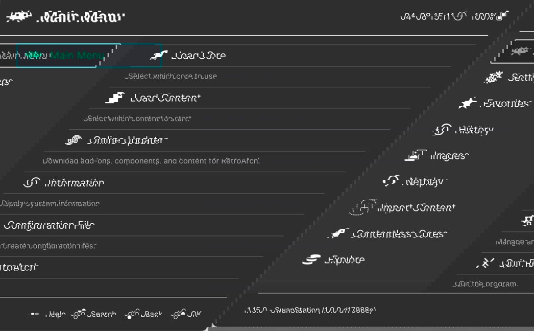 Retroarch Chromeos Main Menu