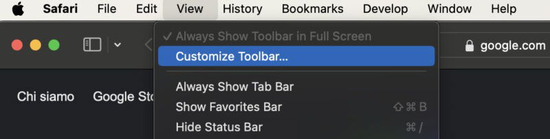 Safari ribbon menu - Customize Toolbar