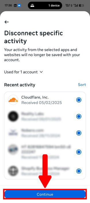 Select Activities To Disconnect Frommeta
