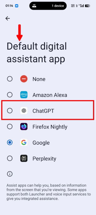 Selecting Default Digital Assistant App