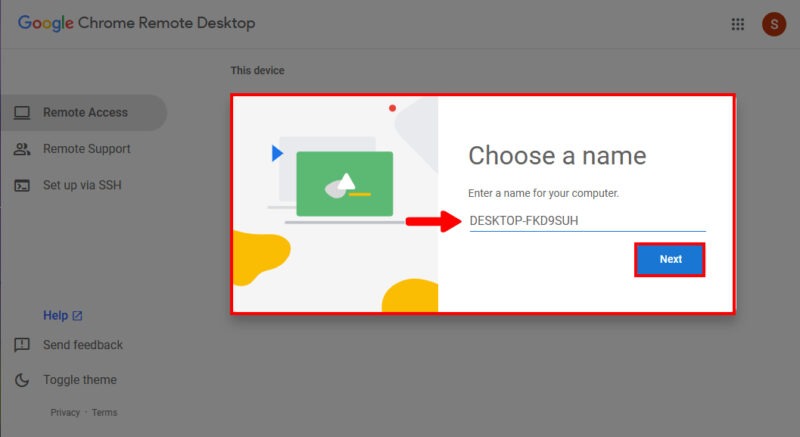 Set Up Name In Chrome Remote Desktop