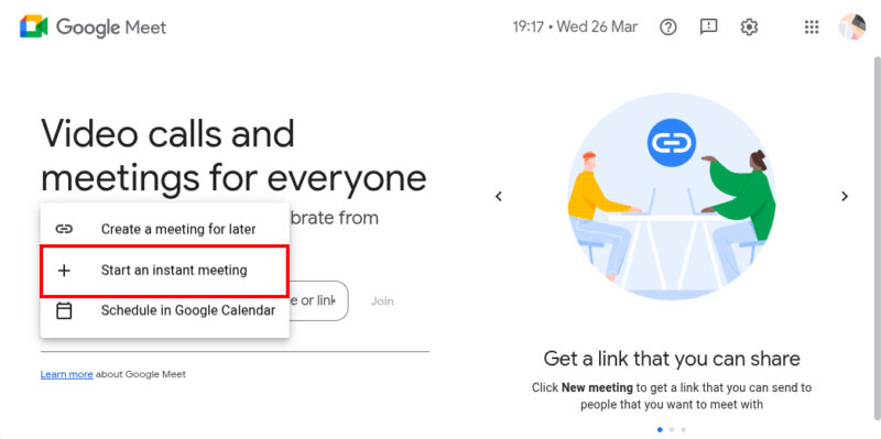 Starting A Metting In Google Meet