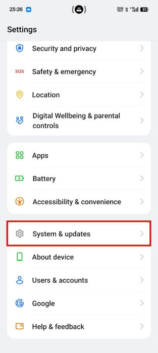 System & Updates In Android