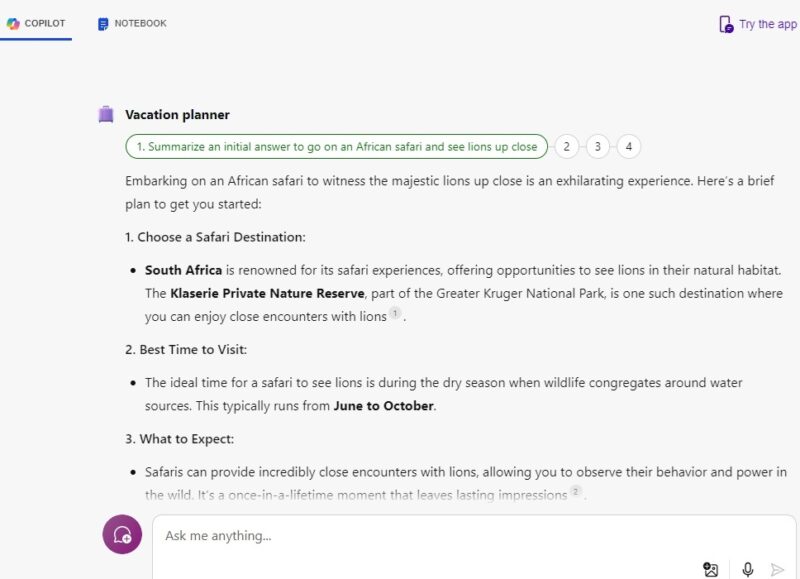 Using Vacation Planner to plan an African safari.
