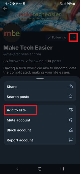 Adding accounts to lists.