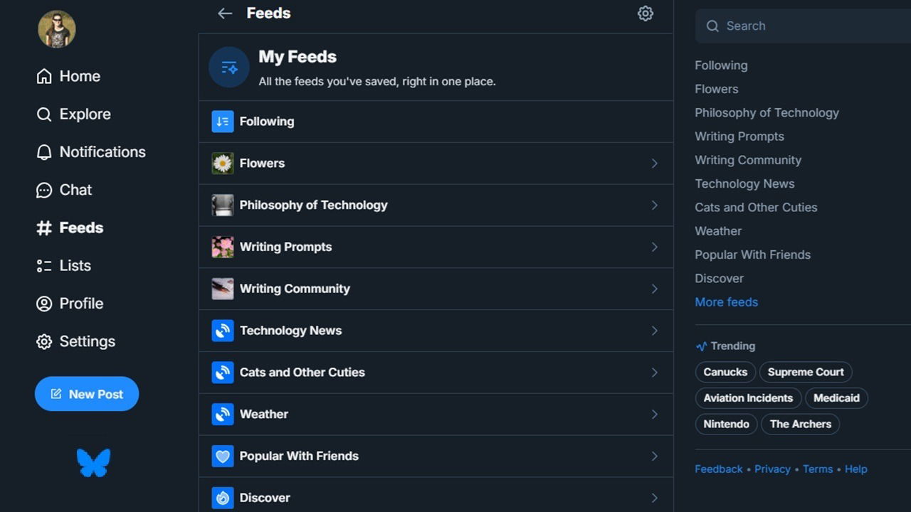 Customizing Bluesky Feeds on desktop.