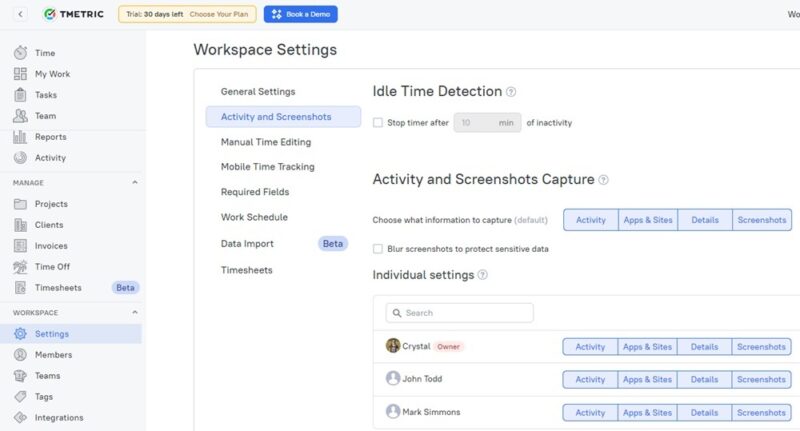 Setting up activity capture.