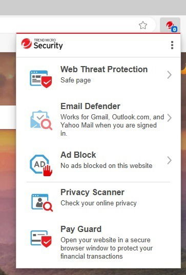Trend Micro browser extension in Edge.