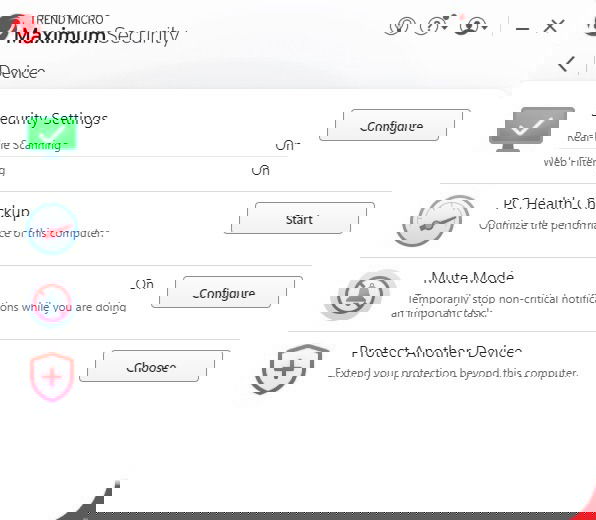Maximum Security Device tab in Trend Micro.