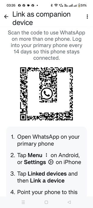 QR code to be scanned to add a companion device to a primary WhatsApp.