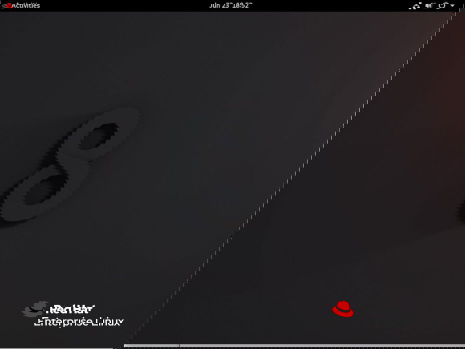 A screenshot of the basic RHEL 8 desktop.