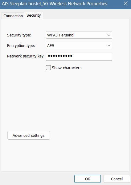 WPA3-AES security protocol used by a public Wi-Fi network.