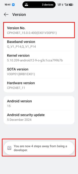 Version Number on the Version Page