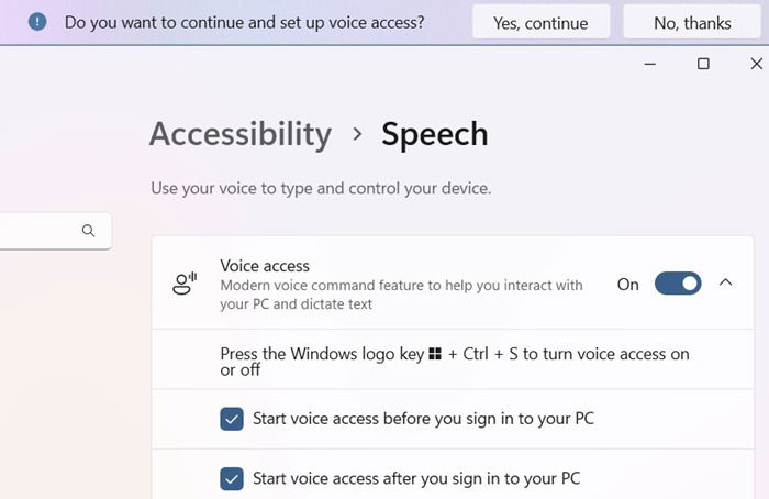 Voice Access Windows Settings Accessibility Speech