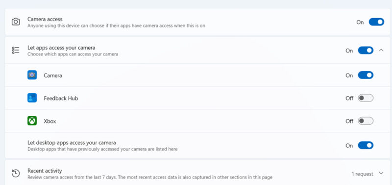 Webcam Permissions in Windows 11