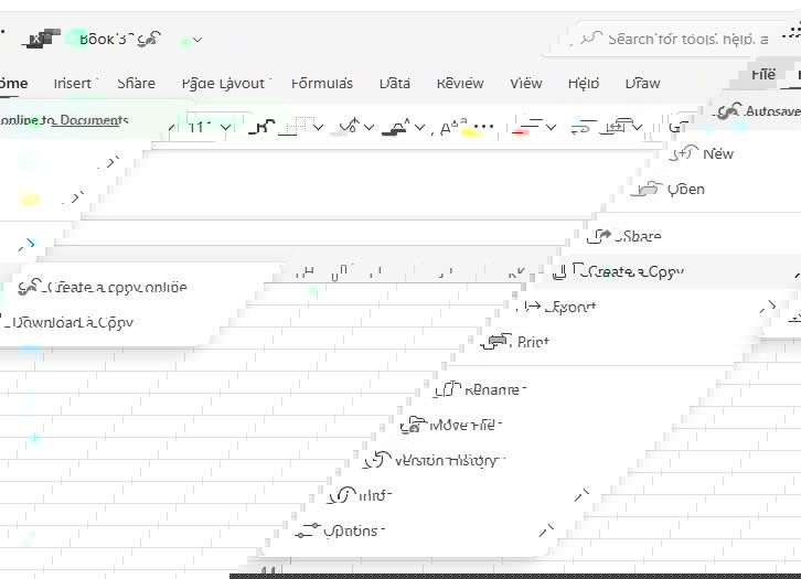 Creating a copy of a spreadsheet in Excel.