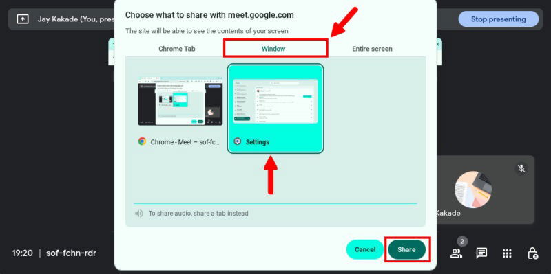 Window Sharing In Google Meet