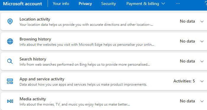 Windows Settings View Activity History