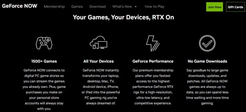 Viewing the benefits of a GeForce Now membership.