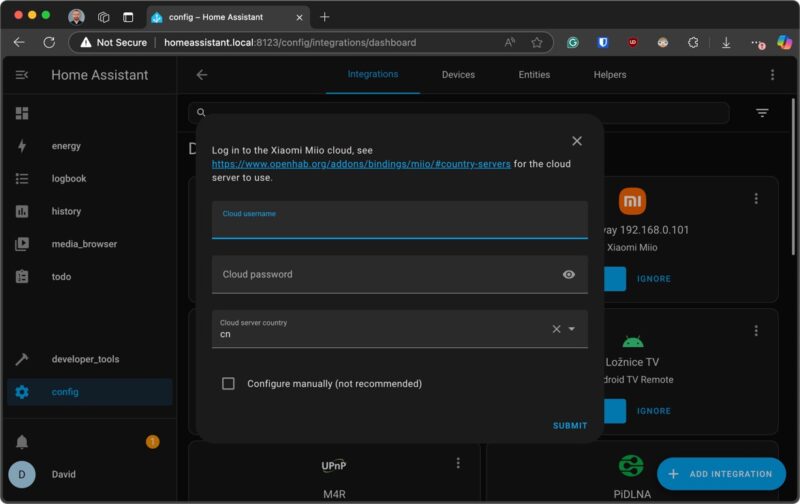 Xiaomi Cloud Integration Home Assistant