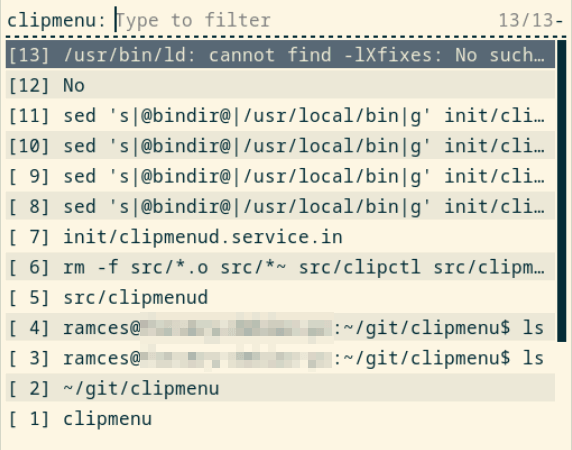 A screenshot showing Clipmenu using the Rofi launcher.