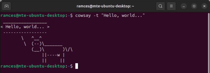 A terminal showing the cowsay illustrating a sleeping cow.