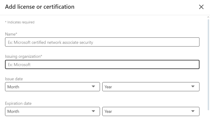 LinkedIn Licenses & Certifcates section