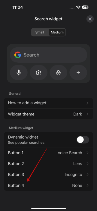 Remapping Button for shortcut for Google search widget on iPhone. 