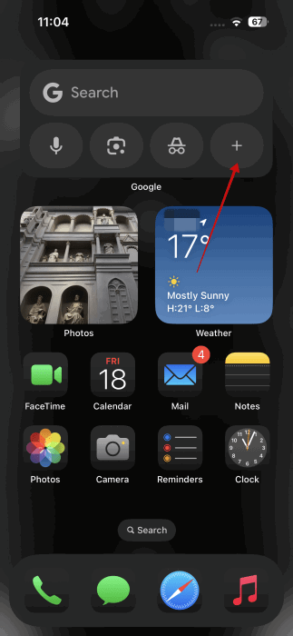 Pressing the + button in the Google search widget on iPhone home screen.