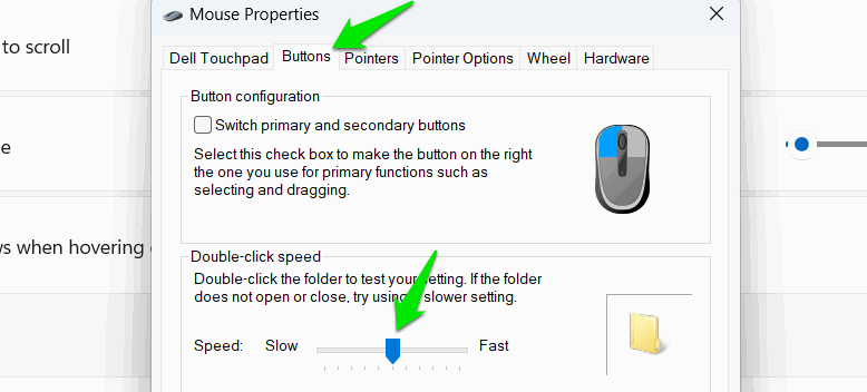 Adjust double click speed in mouse settings
