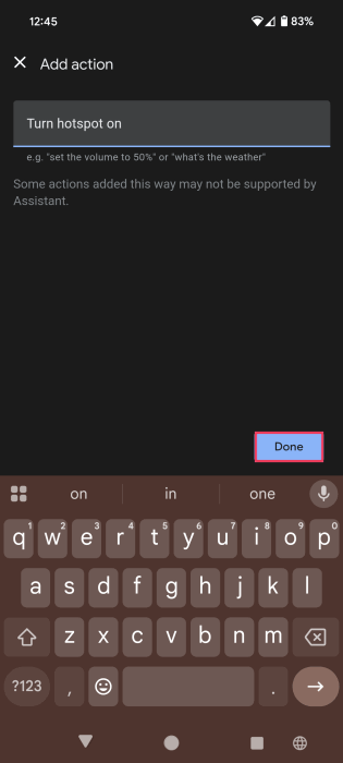 Adding own action for new Routine on Android. 