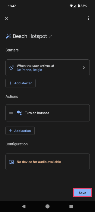Saving hotspot Routine on Android. 