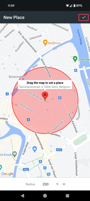 Finding location on the map in RuleBot app on Android. 