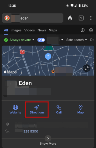 Tapping "Directions" button in DuckGoGo. 