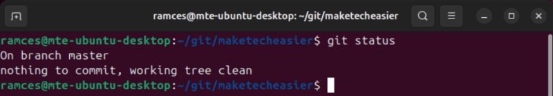 A terminal showing the clean master branch without any sign of the changes done on the "my-branch" branch.