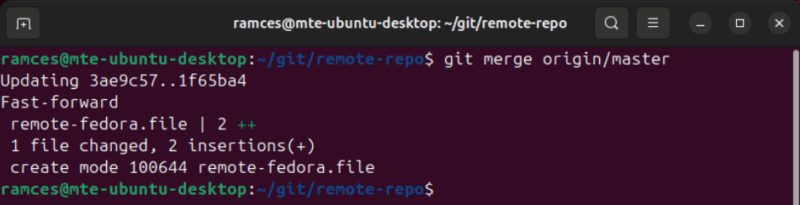 A terminal showing the process of merging code from upstream to the local copy.